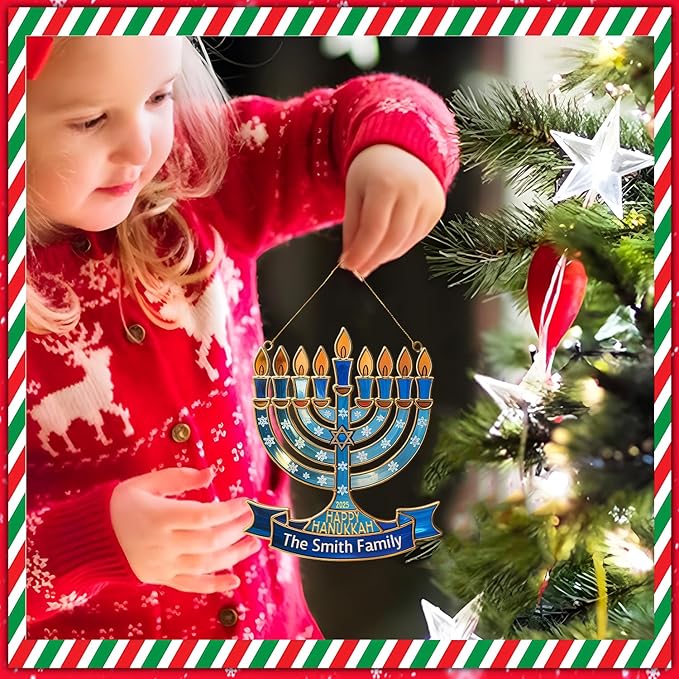 Personalized Hanukkah Suncatchers for Windows - Menorah Shape Ornament, Hanukkah Ornaments for Tree, Merry Chrismukkah Jewish and Christian, House Warming Gifts for Family