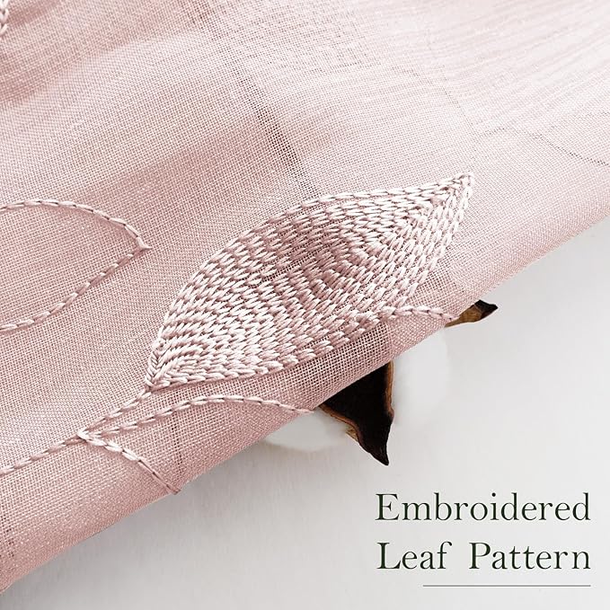 HOMEIDEAS Blush Pink Floral Sheer Curtains 84 Inches Long 2 Panels Embroidered Pattern Semi Sheer Window Curtains for Bedroom Living Room