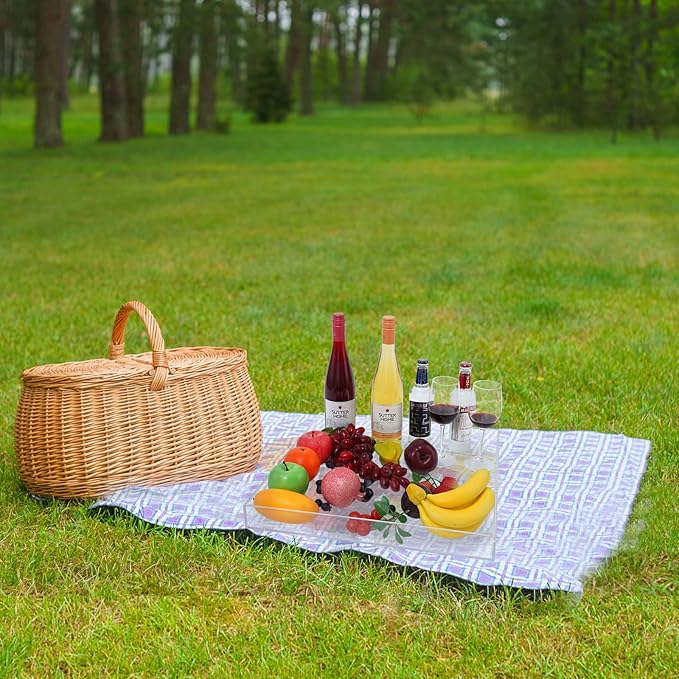 20×20 Inches Oversize Extra Large Sturdy Clear Acrylic Serving Tray King Size Decorative Big Ottoman Trays with Cut Out Handles Water Proof Bed Tray Coffee Counter Top Organizer