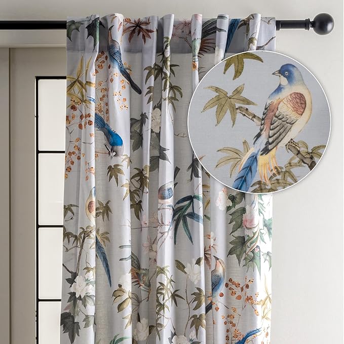 Maison d' Hermine Curtains for Living Room 100% Cotton 124 inch Length One Panel Light Filtering Curtains for Bedroom Windows with Rod and Loop Pockets Drapes (Hokuzai Green, 50" W x 124" L)