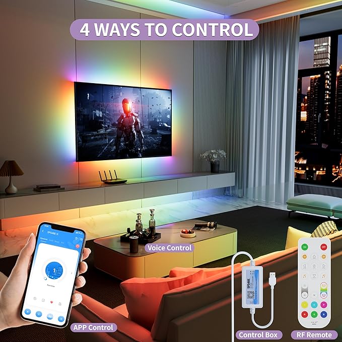 MIWISE RGB Smart IC COB LED Strip Lights, USB LED Strip Light Addressable, Color Changing with Music Sync, Multiple Colors App Control, Works with Alexa and Google for TV, Bedroom, Cabinet, 9.84ft