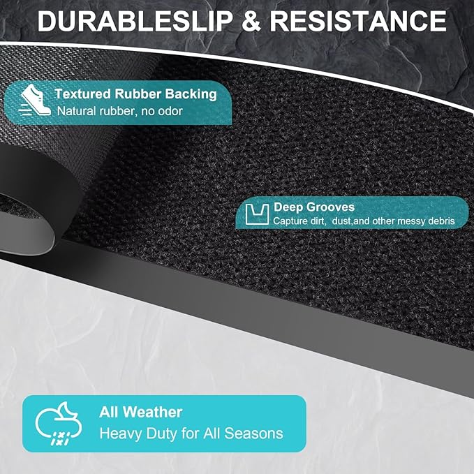 Commercial Grade Front Door Mat 2′ x 21′Customized Sizes,Heavy Duty Waterproof All Weather Doormat for Entrance, Rubber Backing Low Profile Indoor Outdoor Mats,Brush Floor Mats for High Traffic Area