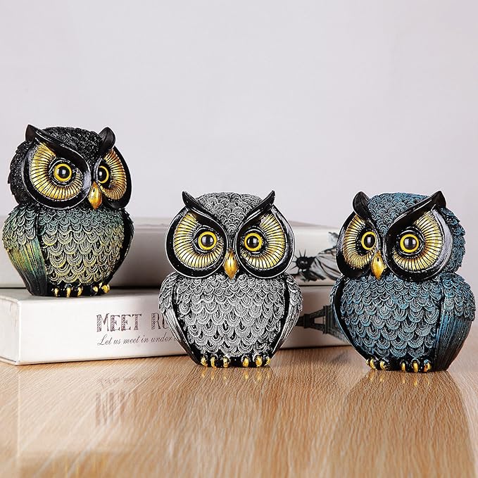 Owl Figurines Resin Statue Home Decor Sculptures Ornament for Bookshelf Living Room,Housewarming Gift