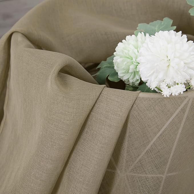 Tollpiz Sheer Tier Curtain Linen Textured Half Kitchen Curtains Sheer Light Filtering Rod Pocket Voile Small Curtains for Bathroom, 25 x 36 inches Long, Taos Taupe, Set of 2 Panels