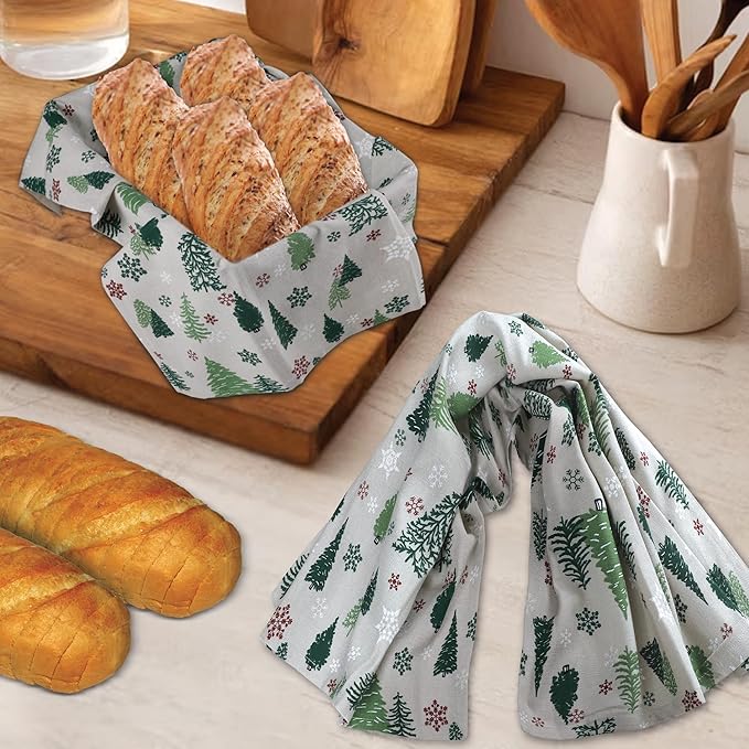 Urban Villa Kitchen Towels Christmas Green Trees Print Premium Quality,100% Cotton Dish Towels Mitered Corners Ultra Soft (Size: 20X30 Inch) Highly Absorbent Bar Towels & Tea Towels - (Set of 6)