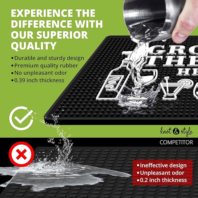 Group Therapy Bar Mat for Countertop - Ideal for Bartending & Home Bar Spill-Proof, Durable, Non-Slip Rubber Mat - Large Size 18"x12" - Bar Mats for Home Bar - Thick Rubber Mat