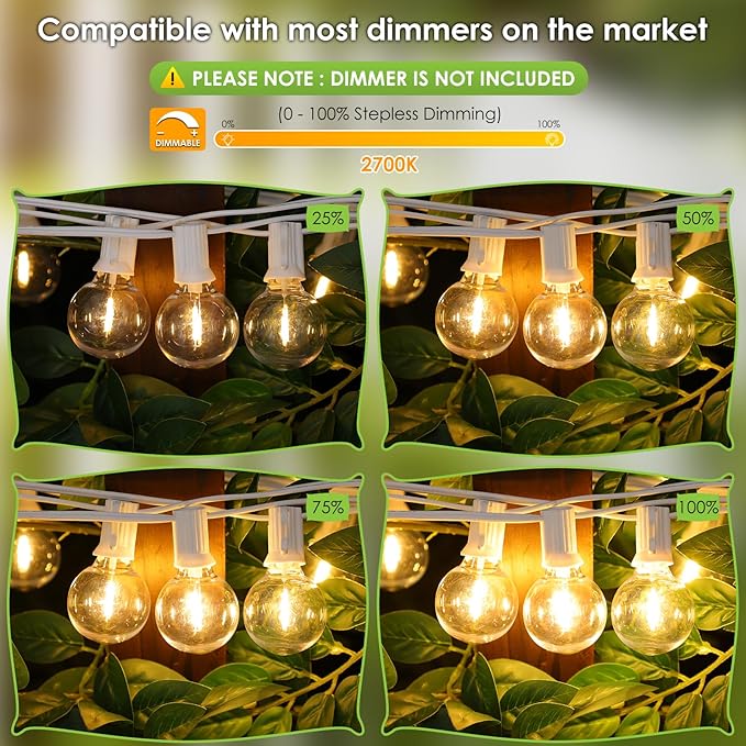 Mlambert 100Ft LED Outdoor String Lights, Dimmable Waterproof G40 Globe Patio Lights with 50+3 2700K Shatterproof Bulbs for Cafe Bistro-White Cord