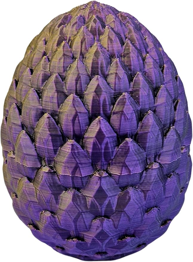 3D Printed Dragon Egg Articulating Gemstone Dragon Fidget Figurine - Vibrant Color Dragons Flexible ADHD, Autism and Anxiety Relief - Articulated Joints (Gold Purple Black)