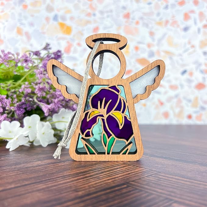 Iris Suncatcher - Purple Flower Christmas Ornament - Guardian Angel Gift for Mom, Grandma, Sister, Daughter - 3.5" (H)