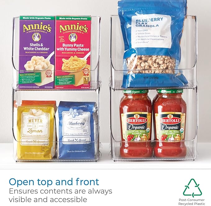InterDesign iDesign Linus Stacking Organizer Bins for Kitchen, Pantry, Office, Bathroom, Extra Large-Clear (Pack of 4)