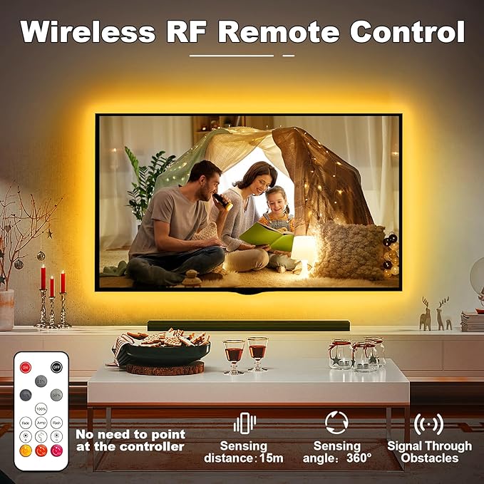 32.8ft Orange Color COB Strip Lights with RF Remote, 2000K Dimmable Ultra Bright Yellow COB Light Strip, Indoor Adhesive Led Lights for Cabinet, Living Room, 2 Rolls of 16.4ft