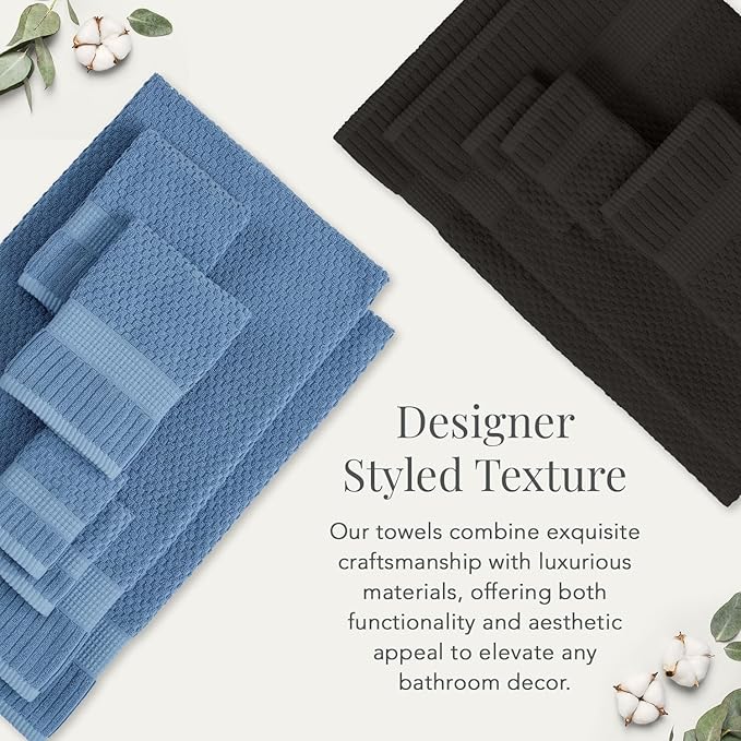 NY Loft 100% Cotton Hand Towel 6 Pack Hand Towel Set | Super Soft & Absorbent Quick-Dry Hand Towels 16" x 28" |Textured and Durable Cotton | Trinity Collection (6 Pack Hand Towel, Black)