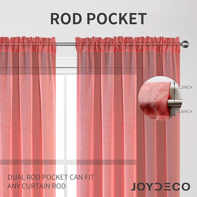 Joydeco Red Sheer Curtains 84 Inch Length 2 Panels Set, Rod Pocket Long Sheer Curtains for Window Bedroom Living Room, Lightweight Semi Drape Panels for Yard Patio (54x84 inch, Red)