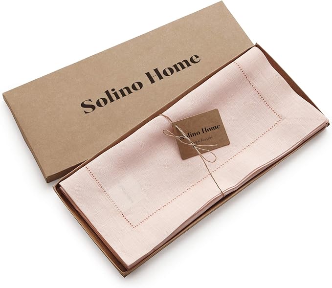 Solino Home Linen Pink Table Runner 132 Inches Long - 100% Pure Linen Extra Long Table Runner 14 x 132 Inch for Halloween - Classic Hemstitch