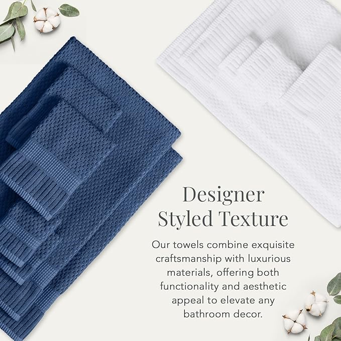 NY Loft 100% Cotton Hand Towels| 6 Pack Hand Towel Set | Absorbent & Quick-Dry Hand Towels 16" x 28" |Textured and Durable Cotton | Trinity Collection (6 Pack Hand Towel, Navy Blue)