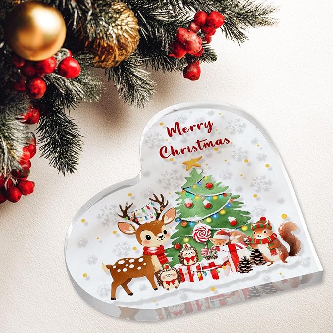 Christmas Home Decorations 3.9 Inch Christmas Plaque Acrylic Xmas Elk Decor Plaques for Family Friends Table Decor