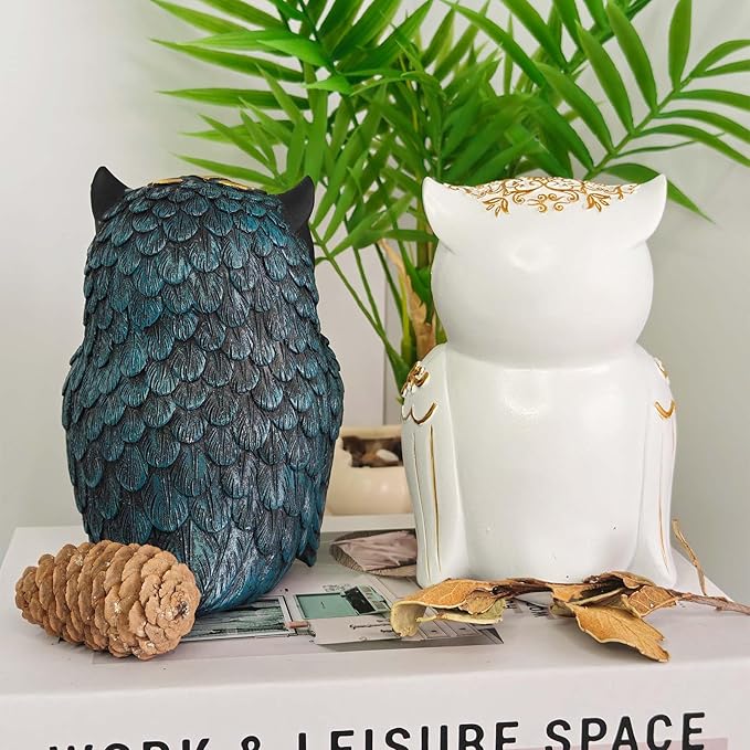 Owl Figurines Resin Statue Home Decor Sculptures Ornament for Bookshelf Living Room,Housewarming Gift