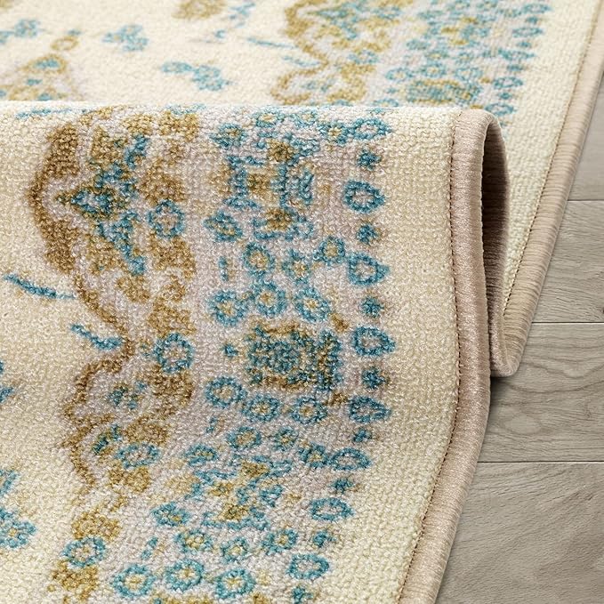 Antep Rugs Alfombras Oriental Traditional 2x10 Non-Skid (Non-Slip) Low Profile Pile Rubber Backing Indoor Runner Rugs (Blue Beige, 2' x 10')