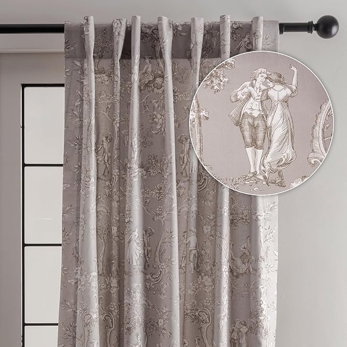 Maison d' Hermine Curtains for Living Room 100% Cotton 84 inch Length One Panel Light Filtering Toile Curtains for Bedroom Windows with Rod and Loop Pockets Drapes (Joli Jouy Beige, 50" W x 84" L)
