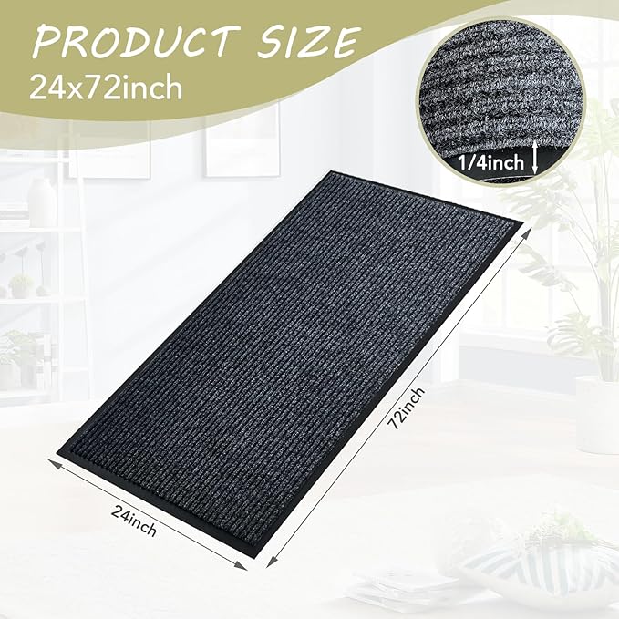 Front Door Mat,2'x6'Indoor Outdoor Door Mat,Heavy Duty Durable Welcome,Commercial Floor Mats Inside Outside Entrance, Waterproof All-Season, All-Weather Non Slip Backing Doormat for Entryway,Black