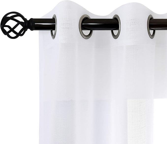 Randall Linen Sheer Window Curtain Panel Pairs 108 Inches Extra Long for Living Room with Grommets/Eyelets Rustic Window Treament Drape Set Bedroom Farmhouse- 54x108 Inch, 2 Panels, Snow White
