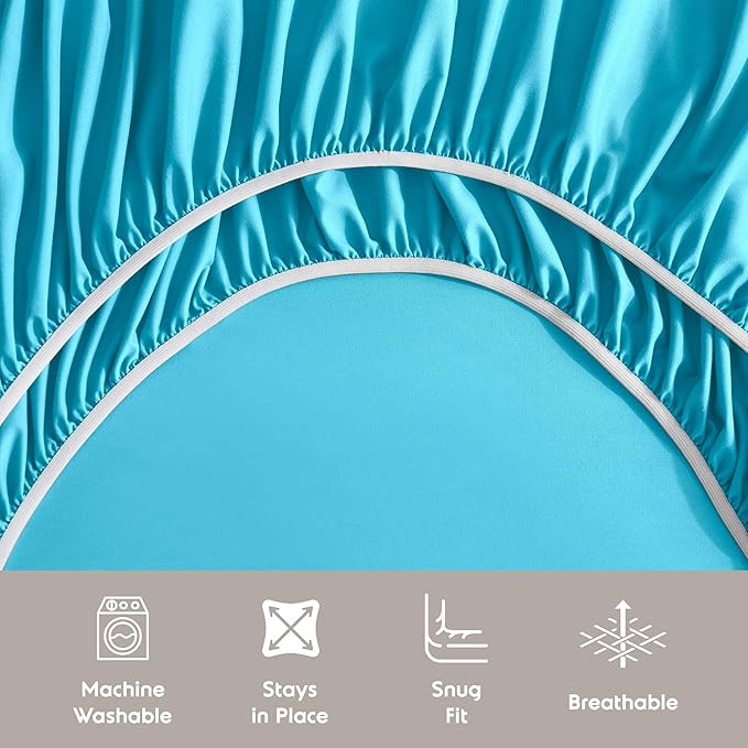 Nestl Extra Deep Split King Sheet Set - 7 Piece Breathable & Cooling Sheets - Hotel Luxury Bedding Set w/18-24 Inch Deep Pockets - Easy & Secure Fit - Super Soft, Wrinkle Free & Comfy - Bright Blue