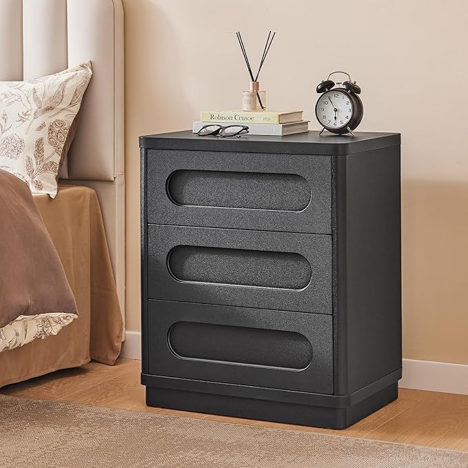 Night Stand, Nightstand with 3 Drawers, 21.7''(W) x 15.8''(D) Large Night Stand Bedside Tables for Bedroom, Modern Storage Bedside Table for End Tables, Sofa, Black
