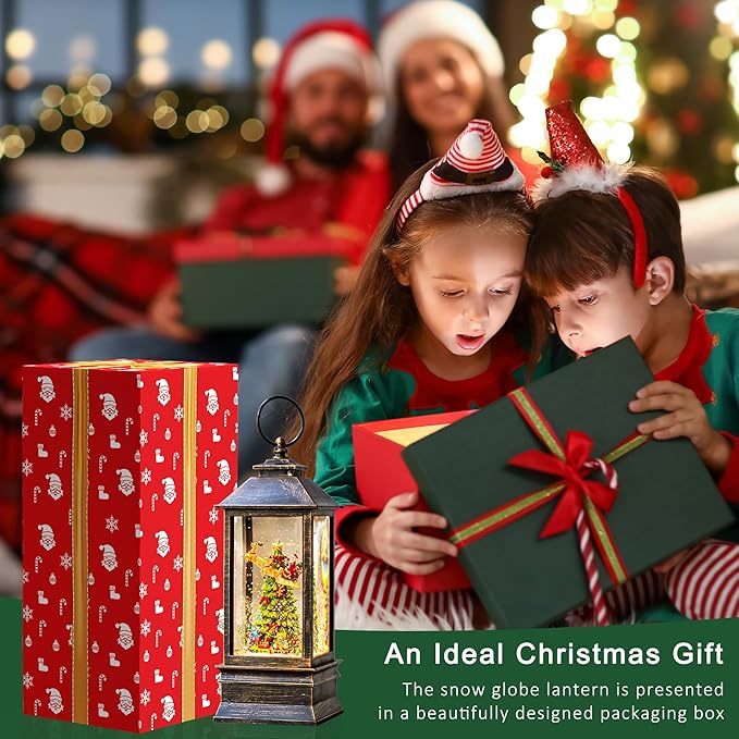 10.4" Christmas Snow Globe Water Lantern with Flying Santa Scene Battery Operated or USB Powered Musical Lighted Holiday Decoration for Tabletop Display for Family and Friends