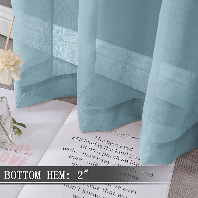 Tollpiz Sheer Tier Curtains Kitchen Linen Textured Half Curtain Sheers Light Filtering Rod Pocket Voile Bathroom Short Curtains for Farmhouse, 25 x 30 inches Long, Dusty Blue, Set of 2 Panels