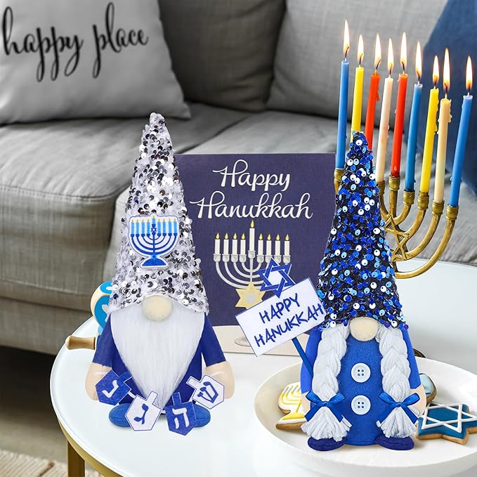 Tifeson Hanukkah Decorations for Home Indoor, 2 Pack Mr & Mrs Hanukkah Gnomes Plush, Hanukkah Decor Hanukkah Ornaments Chanukah Decorations Jewish Decor