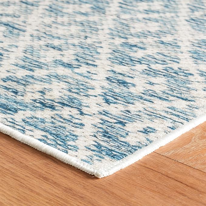 Dash & Albert Melange Diamond Blue Machine Washable Rug, 9.5 X 13.5 Feet, Blue Geometric Pattern