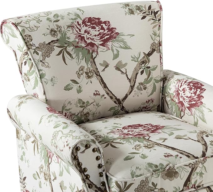 HULALA HOME Modern Wingback Accent Chair with Wood Legs & Removable Cushion, Comfy Upholstered Armchair with Nailhead Trim, Floral Pattern Sofa Chair for Bedroom Living Room, Floral
