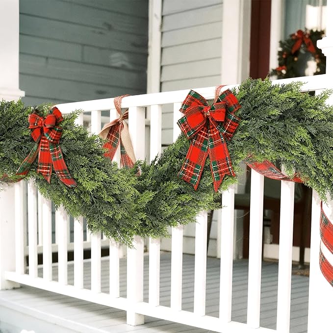 16FT Real Touch Cedar Garland - Artificial Christmas Garland Fake Green Faux Thick and Lush Pine Needles Garlands for Table Fireplace Mantle Holiday Home Indoor Outdoor Decor (1PCS)