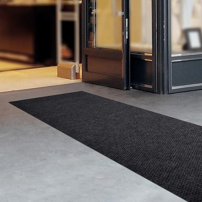 iCustomRug Mudroom Mat – 4x8ft Black, Indoor/Outdoor, Non-Slip Rubber Backing, Low-Profile All-Weather Carpet, Non-Shedding & Easy Care, Entryway Mat Ideal for High Traffic Areas
