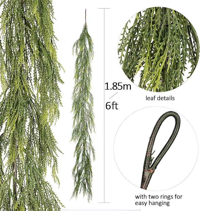 6ft Handmade Christmas Garland,Cedar Artificial Greenery with LED Lights,Seasonal Garland for Fireplace Winter Holiday Indoor Outdoor Decoration