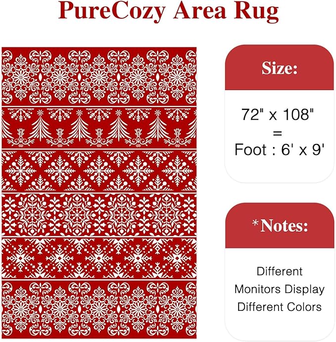6x9 Area Rug Red Christmas Living Room Carpet Xmas Holiday Decor Bedroom Carpet Snowflake Washable Non Slip Indoor Large Decorative Throw Rug for Dining Room Nursery