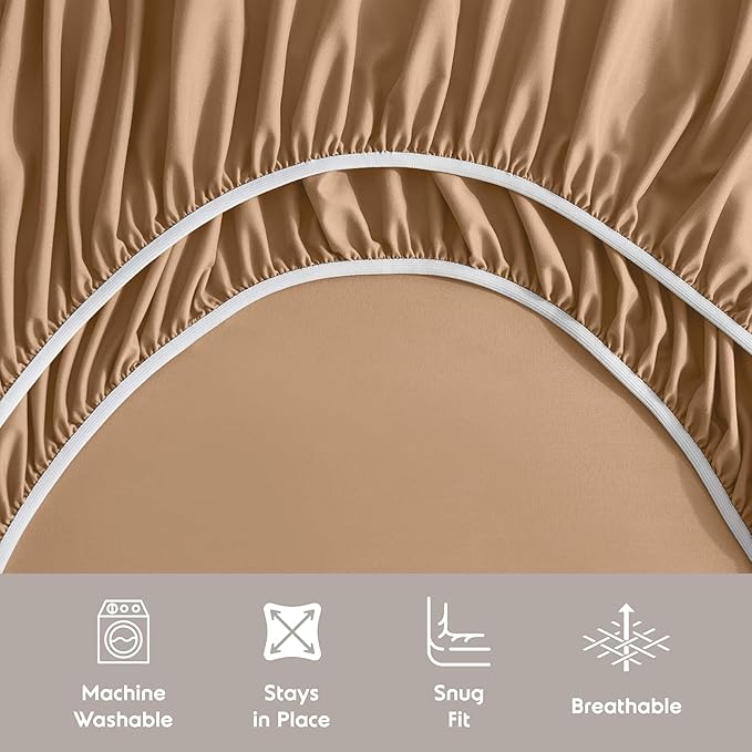 Nestl Extra Deep Full Sheet Set - 6 Piece Breathable & Cooling Sheets - Hotel Luxury Bedding Set w/18-24 Inch Deep Pockets - Easy & Secure Fit - Super Soft, Wrinkle Free & Comfy - Mocha Brown