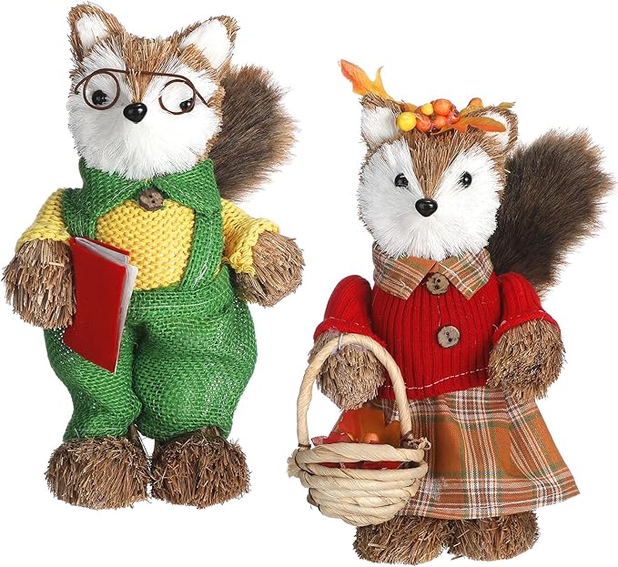 Namalu 2 Pack Fox Sisal Fall Decor Thanksgiving Decoration Indoor Sisal Figurine for Home Table Centerpieces Cute Handmade Fall Woodland Animal Statue for Autumn Harvest Office Cozy Shelf Decor