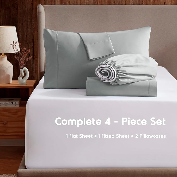 Nestl Extra Deep Twin XL Sheet Set - 4 Piece Breathable & Cooling Sheets - Hotel Luxury Bedding Set w/18-24 Inch Deep Pockets - Easy & Secure Fit - Super Soft, Wrinkle Free & Comfy - Light Gray