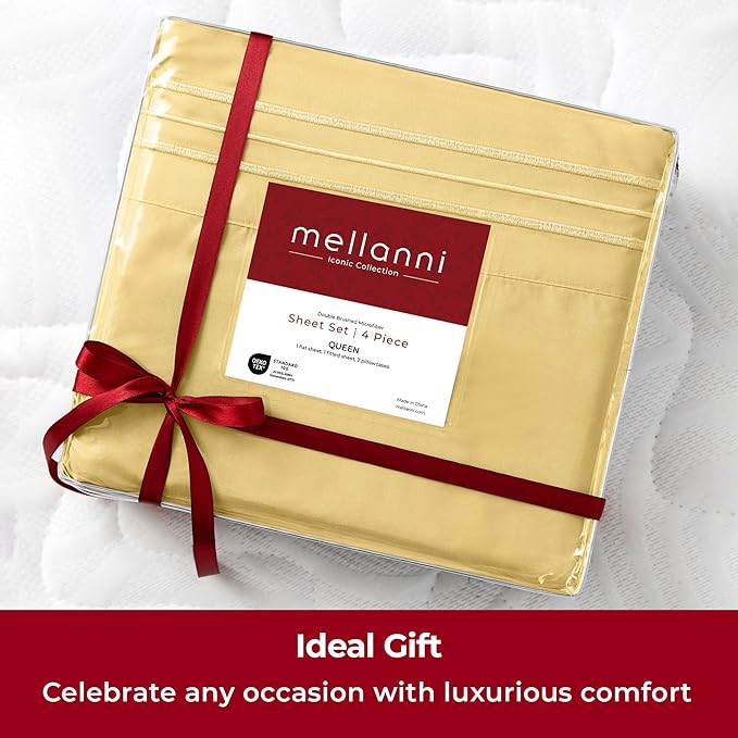 Mellanni Twin Sheets Set - 3 PC Iconic Collection Bedding - Hotel Luxury, Extra Soft, Cooling Bed Sheets - Wrinkle, Fade, Stain Resistant (Twin, Yellow)