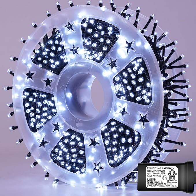 YEGUO 165ft 500 LED Christmas Lights Outdoor Waterproof, White String Lights Indoor, Green Wire Twinkle Tree Light Plug in with 8 Modes Timer Memory