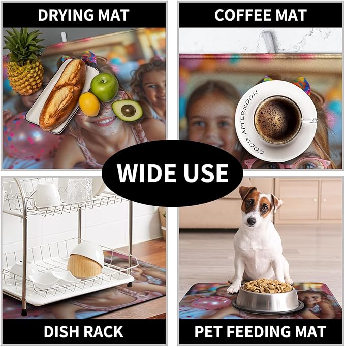 Customized Personalized Image Dish Drying Mat for Dishes 18x24 inch,Custom Any Photo or Text Drying Mat Large Microfiber Dish Drainer Mat Super Absorbent Dish Rack Pad for Coffee Bar Sinks