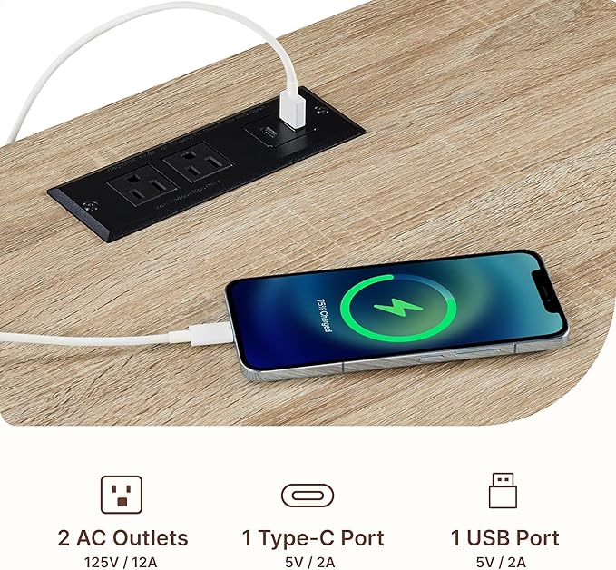 21" Farmhouse Nightstand with Charging Station 2 Drawers Large End Table with Metal Handle Rustic Low Night Stand Wood Dresser for Living Room Bedroom Closet,Natural Oak