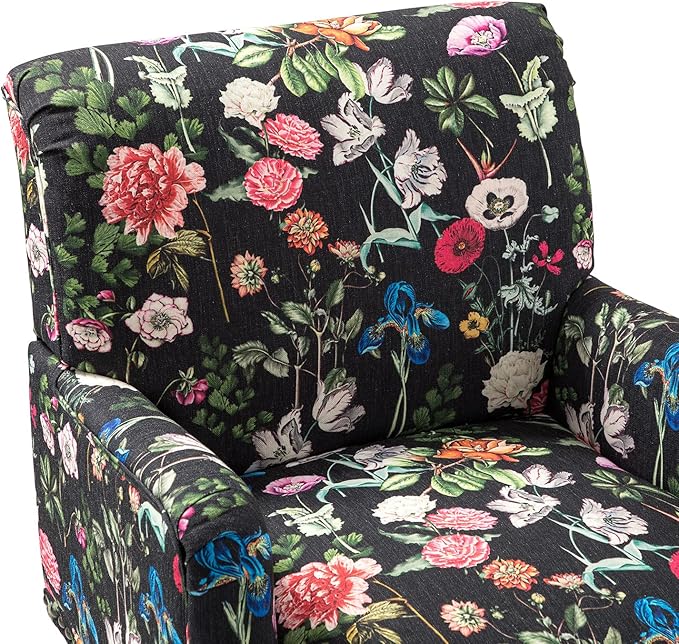 HULALA HOME Modern Armchair with Wooden Legs & Nailhead Trim, Comfy Upholstered Accent Chair for Living Room Bedroom (Floral Patterns, Black)