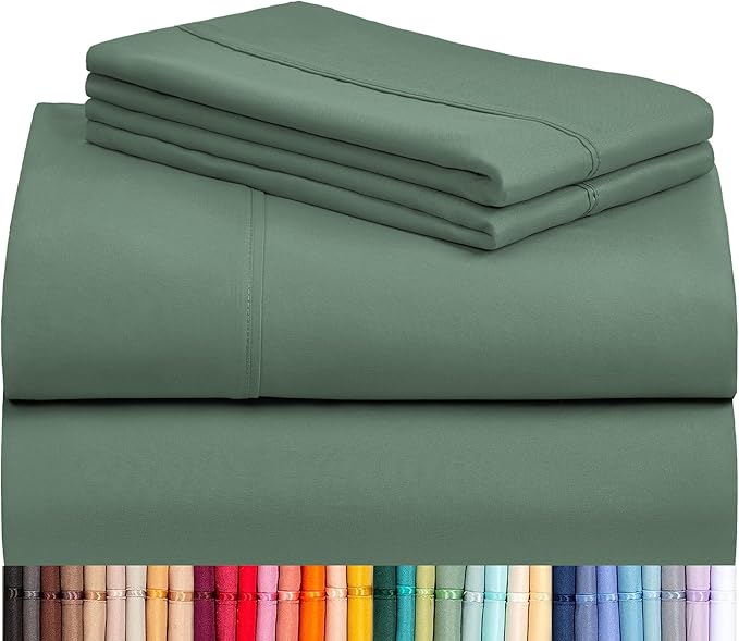 LuxClub 4 PC Queen Sheet Set, Breathable Luxury Bed Sheets, Deep Pockets Wrinkle Free Cooling Sheets Machine Washable Hotel Bedding Silky Soft - Tree Moss Green Queen