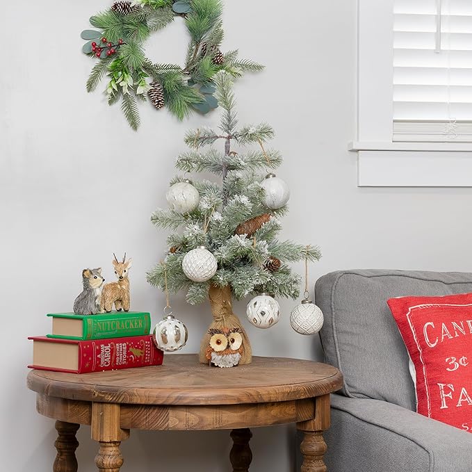 AuldHome Design Farmhouse Ball Ornaments (Set of 6, White); Distressed Metal Glass Ball Vintage Style Christmas Decorations
