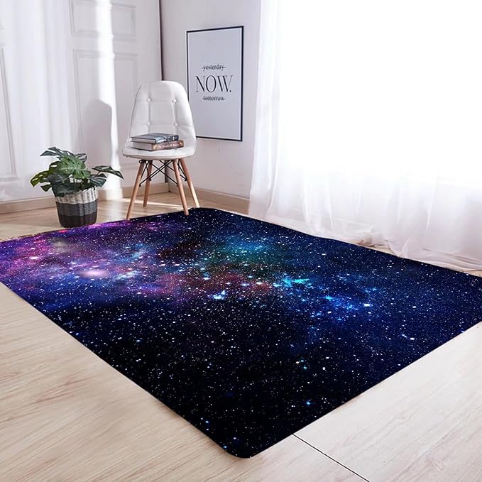kxry 6 * 9 Feet Galaxy Soft Area Rugs for Kids Girls Boys Blue and Purple Outer Space Starry Sky Universe Floor Carpet for Living Room Bedroom Dorms Nursery Rooms Home Decor Aesthetic