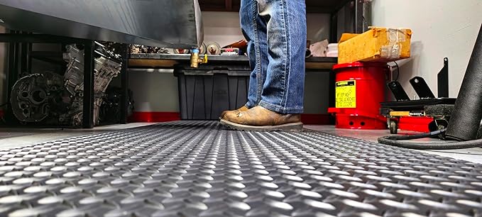 Rhino Mats, American Classic Diamond Anti-Fatigue Mats, Industrial Ergonomic Comfort Standing Mat for Work, Home, Garage, Office, Kitchen or Anywhere (Black 1" Thick, 4 FT. x 16 FT.)
