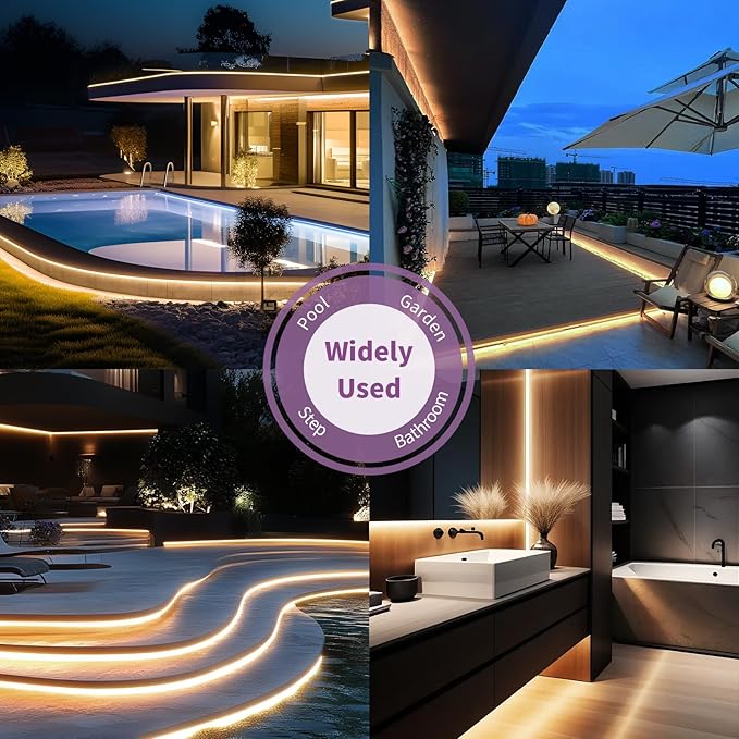 IP67 COB LED Strip Light 100FT/30M Outdoor Led Strip Lights Waterproof 3000K CRI90+ Flexible 24V Remote & App Control Dimmable Water Proof Led Light Strips × 2 Rolls for Terraces Patio