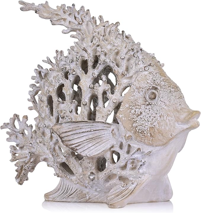 Beach Coastal Decor Coral Reef Angelfish Figurines, Modern Nautical Decor Ocean Centerpieces for Living Room, Bathroom, Office, Coffee Table, Beach House, Seaside, Entrance, Shelf Decorative